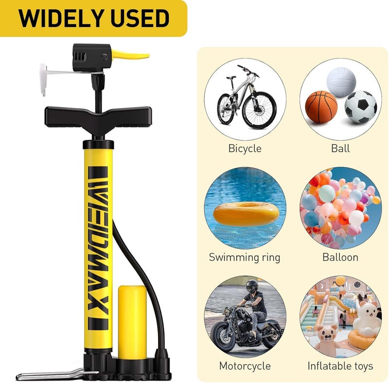 WEIDMAX Bike Pump Portable, Bike Tire Inflator, Bicycle Hand Air Pump with Presta and Schrader, Ball Pump Inflator Bicycle Floor Pump Suitable for Baby Stroller Tires, Balls, Road and Mountain Bikes - Image 4